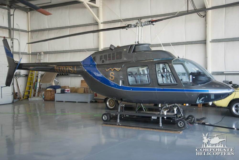 1981 Bell 206 BIII JetRanger helicopter in a hangar