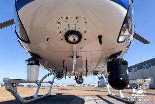Lights and cameras underneath a 2011 Eurocopter AS350 B2 helicopter