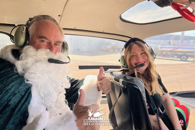 Santa Flight Santa flying with Corporate Helicopters over San Diego.