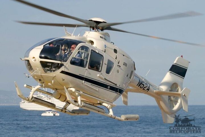 A 1999 Eurocopter EC135T1 helicopter in flight