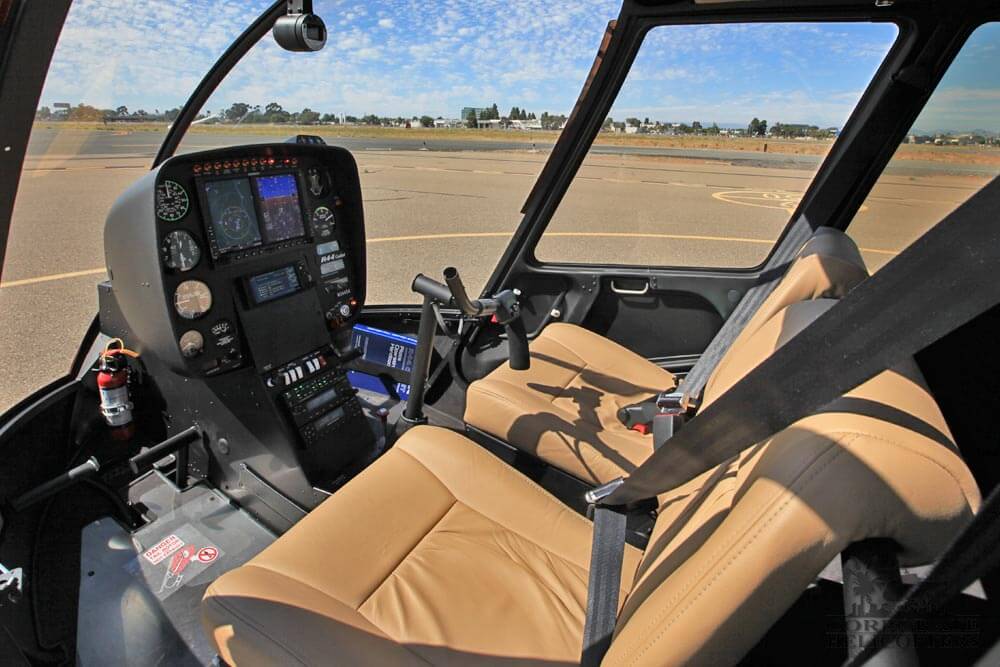 Front seat of a 2017 Robinson R44 Cadet helicopter