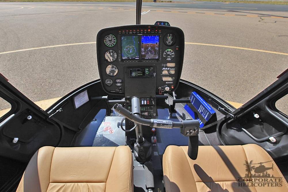 Avionics and flight controls of a 2017 Robinson R44 Cadet helicopter