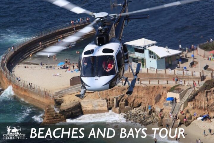 Beaches and Bays Tour: A helicopter flies over the Children's Pool in La Jolla, California.
