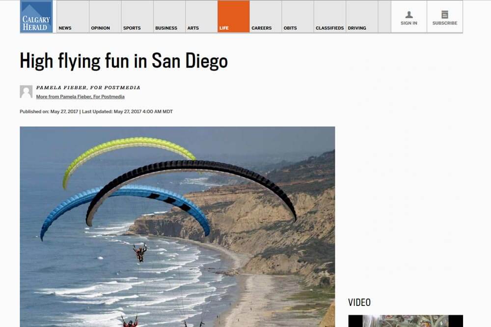 Photo of article in the Calgary Herald about San Diego activies in the sky