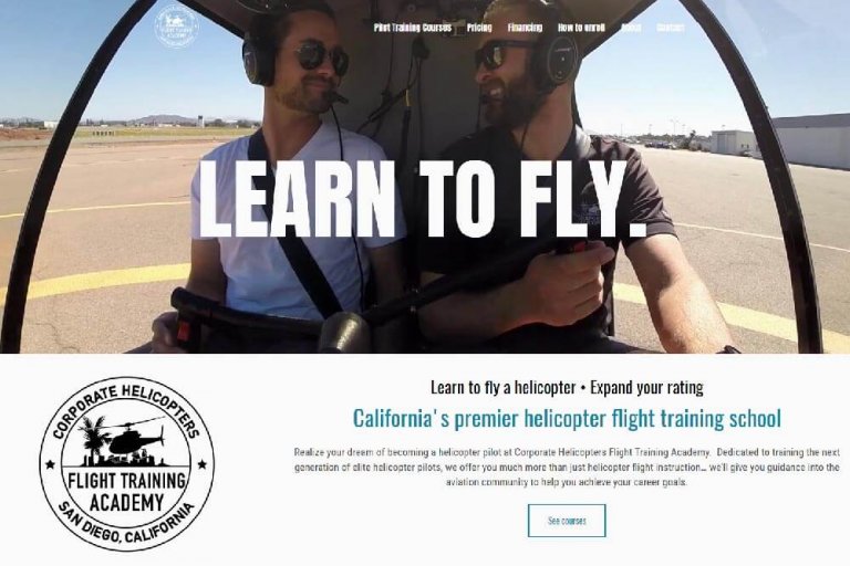 A screen capture of the Corporate Helicopters Flight Training Academy website