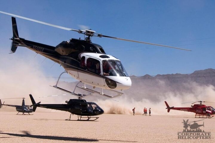 A group of helicopters in the desert