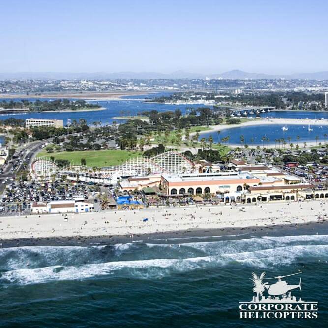 Aerial view of Belmont Park in Mission Beach.