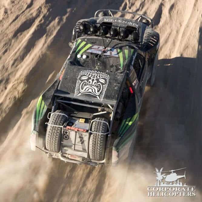 Aerial photo of off-road race car in Mexico.