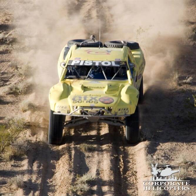 Aerial view of off-road racing in Mexico.