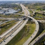 Aerial view of Freeway interchange in San Diego.