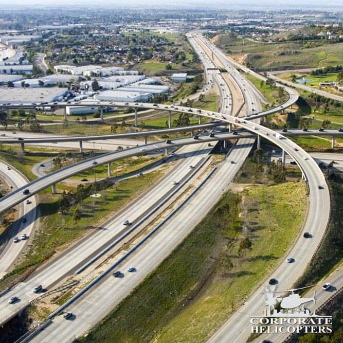 Aerial view of Freeway interchange in San Diego.