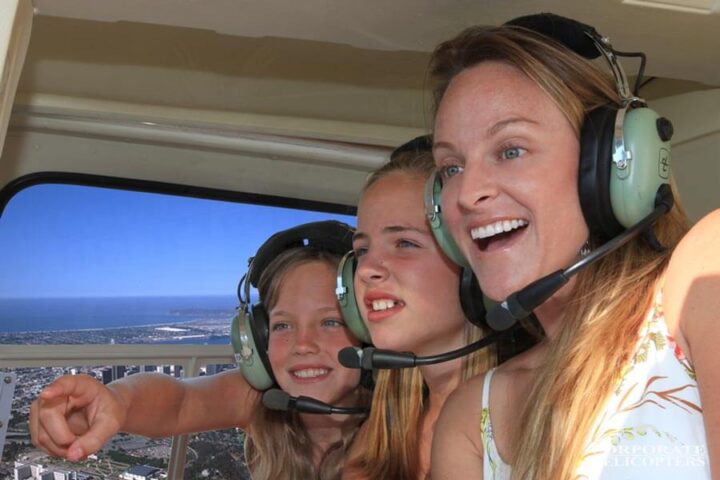 Mother and daughters on a helicopter tour