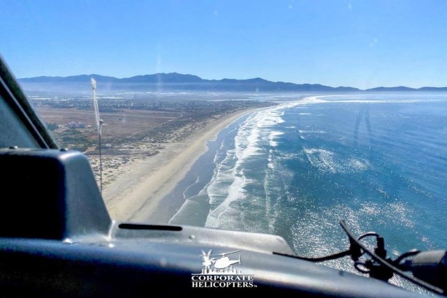Cockpit shot of helicopter flying into Ensenada Airport, Baja Mexico.