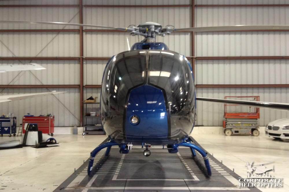 2001 EC 120 helicopter in hangar, shown from the front