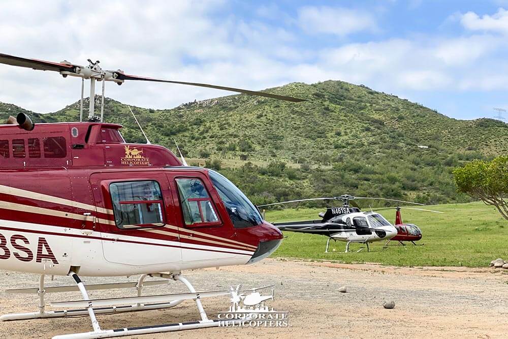 3 of Corporate Helicopters fleet helicopters landed at Horsepower Ranch in Ensenada