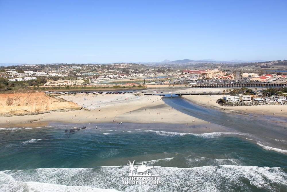 Dog Beach, Del Mar, photographed from the air during a helicopter tour from Corporate Helicopters of San Diego.