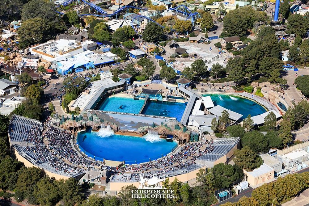 Sea World, photographed by air during a helicopter tour from Corporate Helicopters of San Diego.