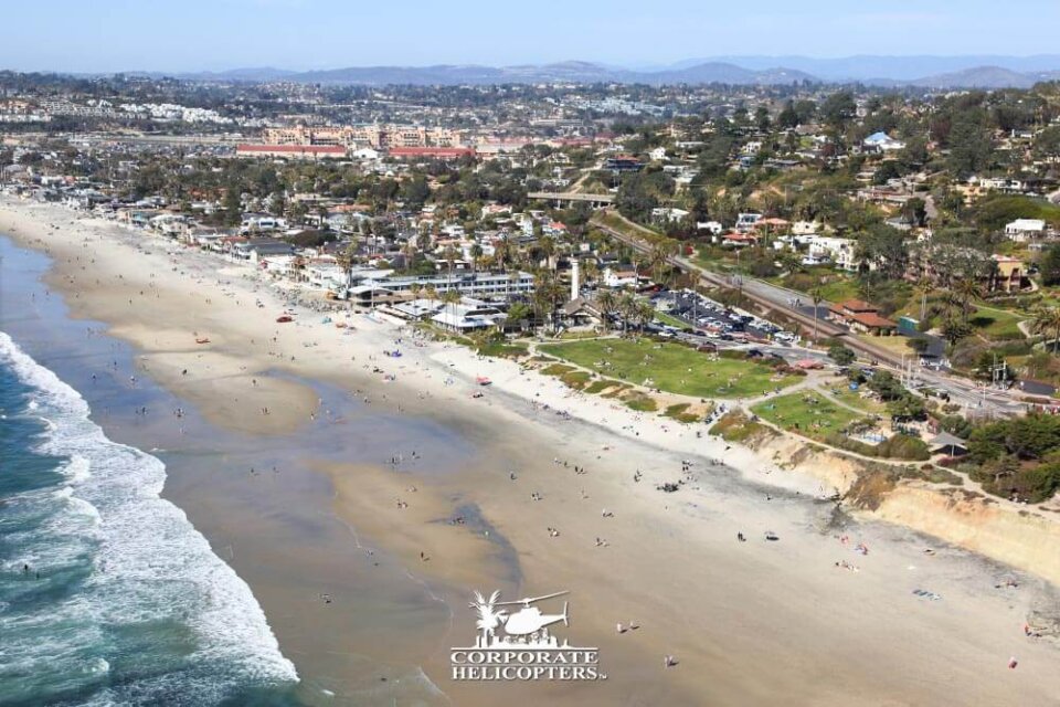 South Del Mar Beach, photographed from the air during a helicopter tour from Corporate Helicopters of San Diego.