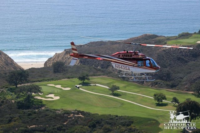 Helicopter flying over Torrey Pines golf course