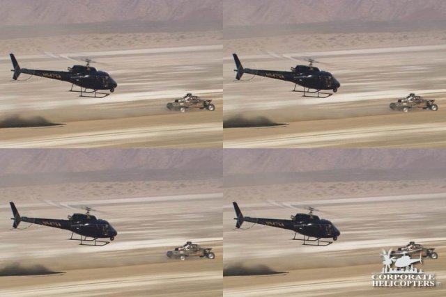 An AStar N547SA filming an  off-road racer in Laguna Salada.