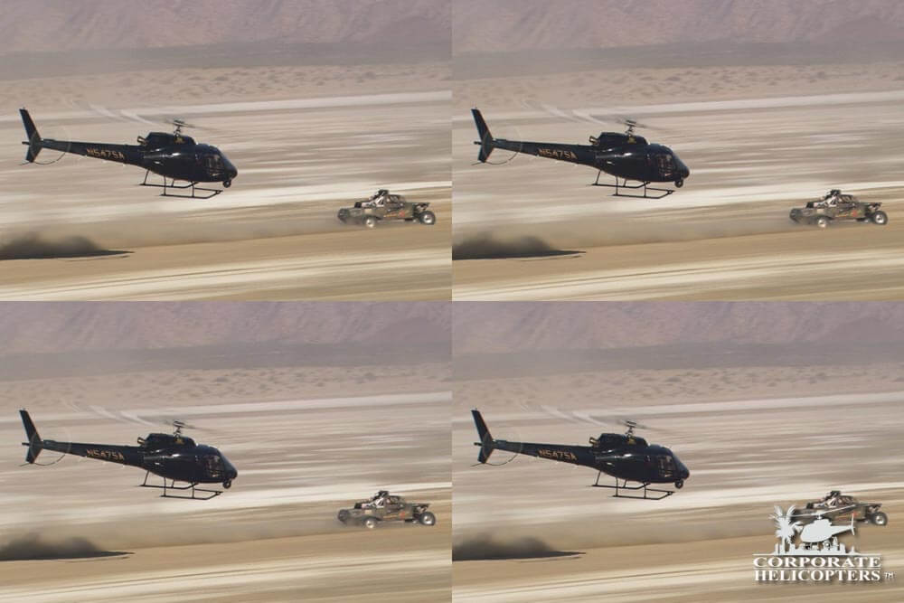 An AStar N547SA filming an off-road racer in Laguna Salada.