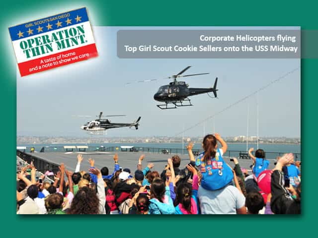 Two Astars land on the Midway, girl scouts in the foreground cheer on