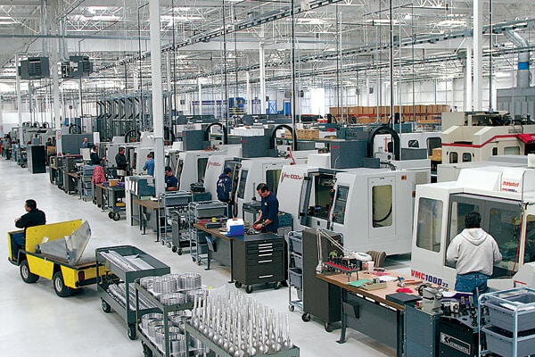 A large factory shows CNC machining centers