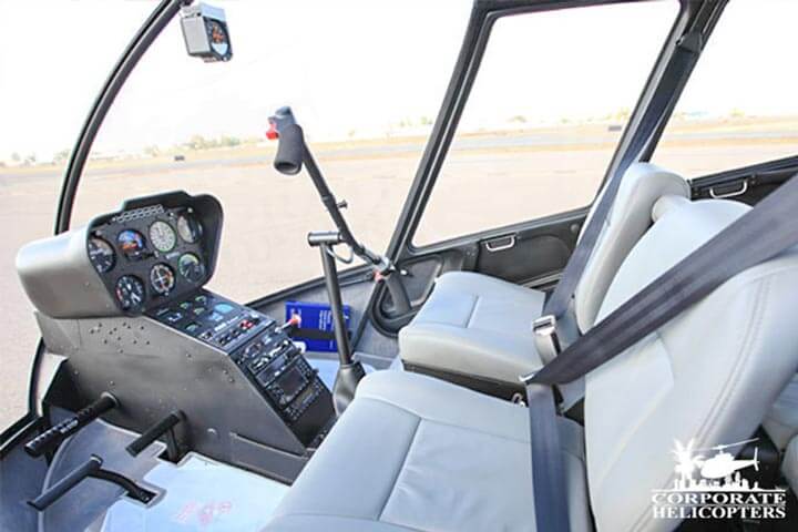 Front seats and flight controls for a 2013 Robinson R66 Turbine helicopter