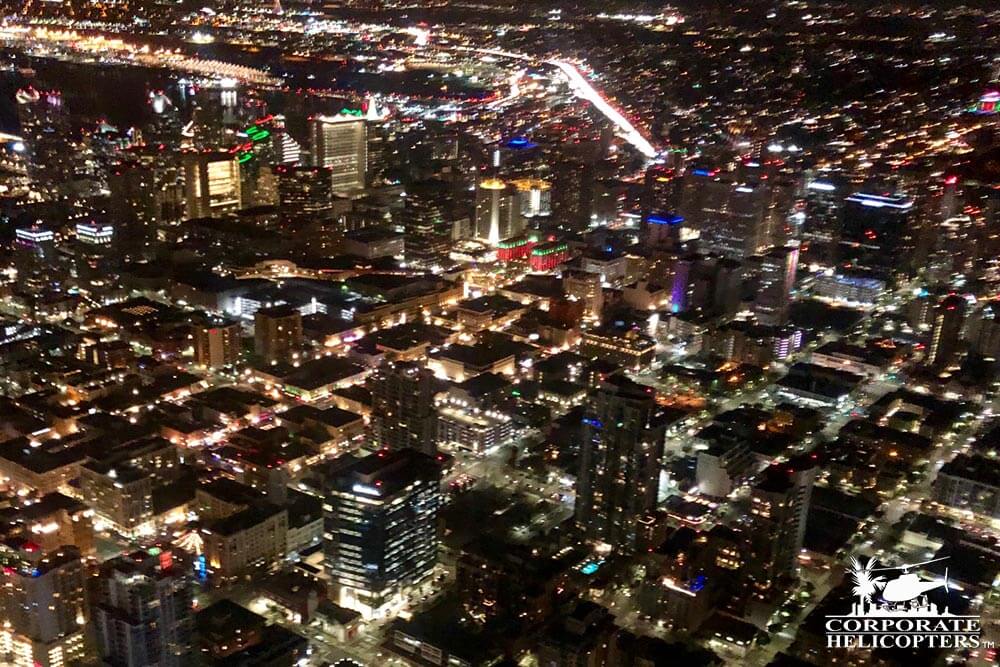 Aerial shot of Downtown San Diego at night