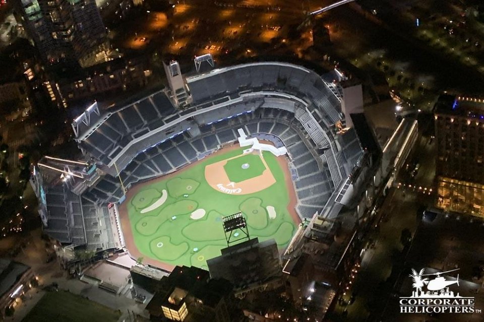 Aerial shot of petco park at night