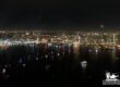 Night time Aerial shot of San Diego Bay during the Parade of Lights