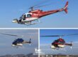 Collage of three helicopters equipped with LiDAR equipment