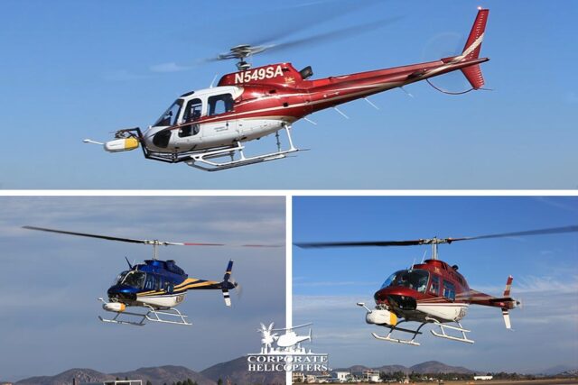 Collage of three helicopters equipped with LiDAR equipment