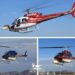 Collage of three helicopters equipped with LiDAR equipment