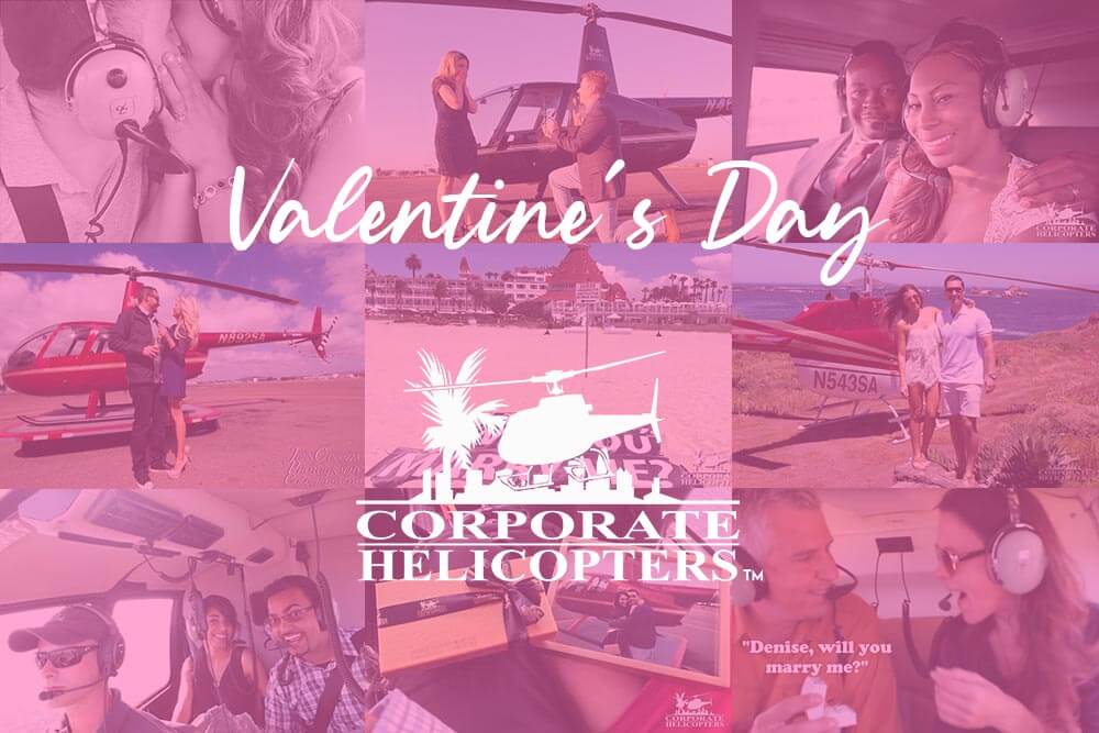 Valentine's Day. Photos show a collage of some of the many wedding proposals made at Corporate Helicopters of San Diego.