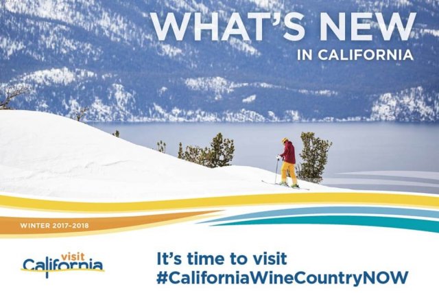 A photo of Visit California's Winter 2017 publication. Text reads What's New In California