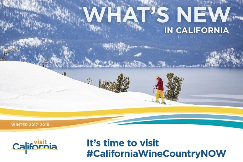 A photo of Visit California's Winter 2017 publication. Text reads What's New In California