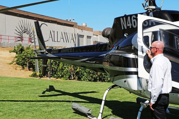 Helicopter and pilot at Callaway Winery